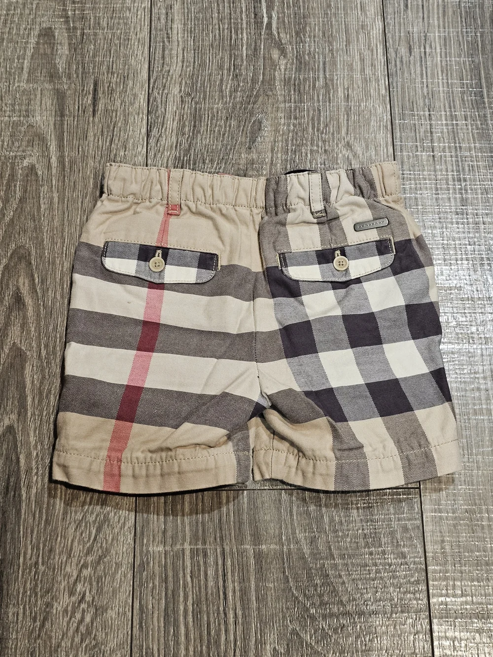 Authentic Burberry Shorts Size 12M Beige Plaid Shorts with Red Accent
